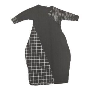 LBISSE Crinkly Texture Dress Black, White, Grey Patterns with Pockets Size Large